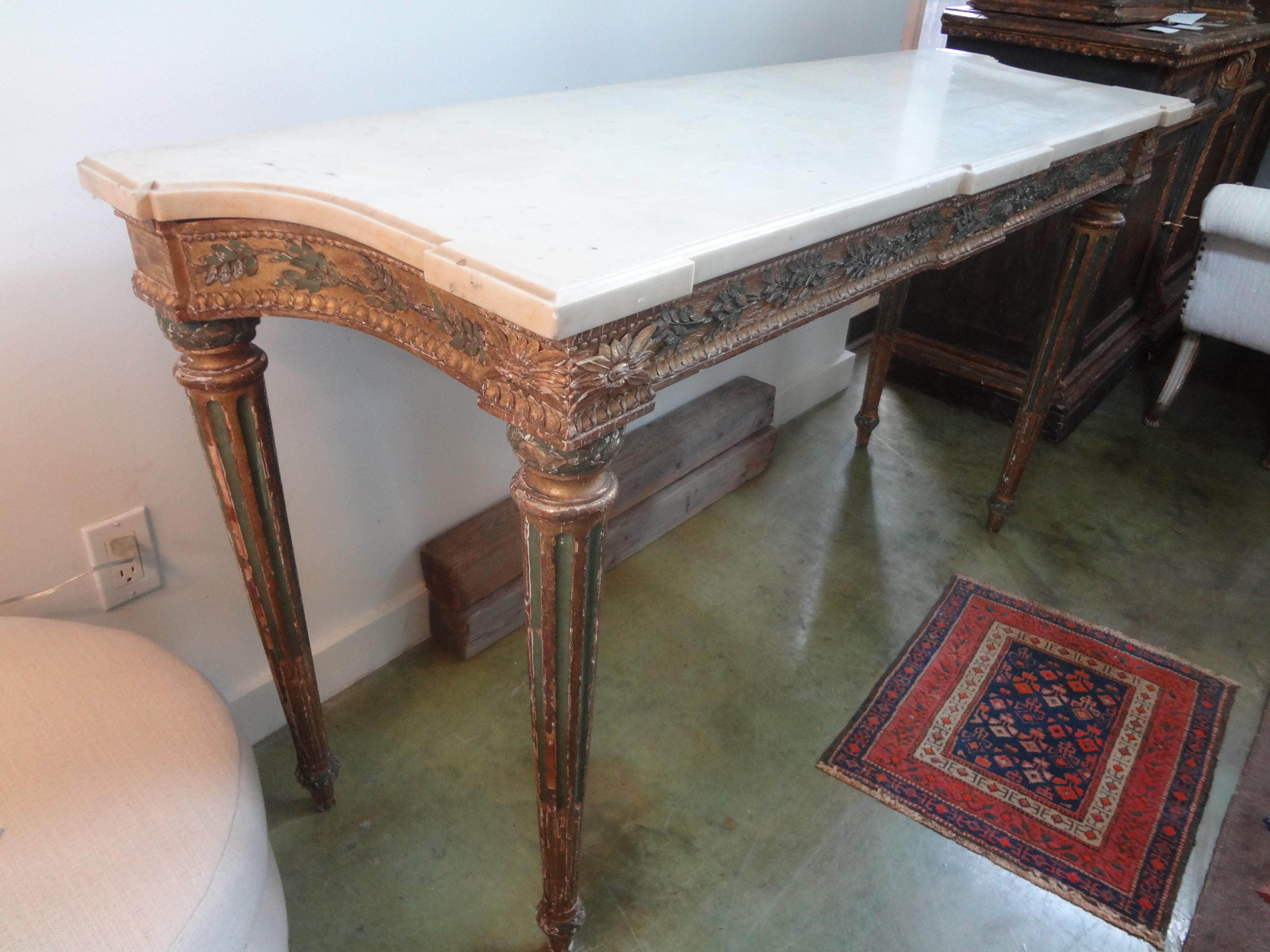 18th Century Italian Louis XVI Console Table, Painted and Parcel Gilt For Sale 3
