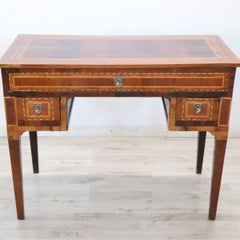 19th Century Italian Louis XVI Style Antique Desk in Walnut inlaid