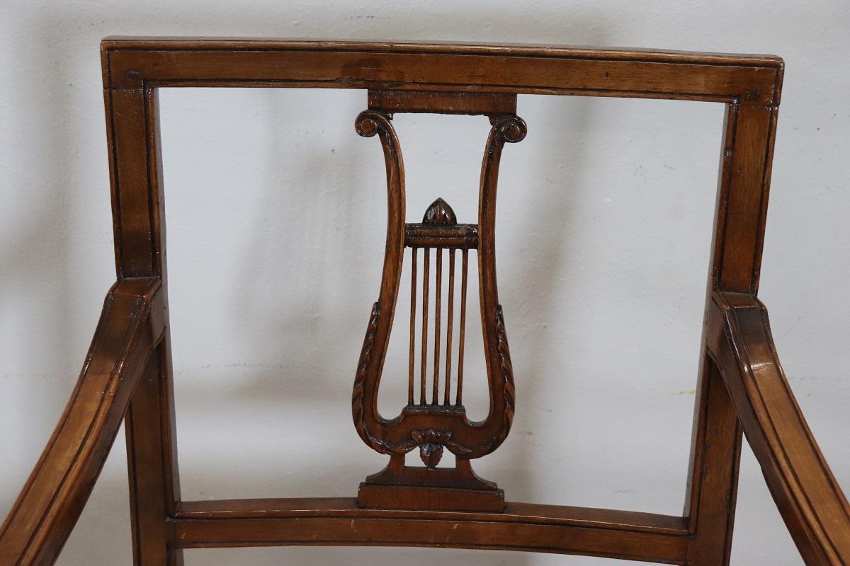 18th Century Italian Louis XVI Solid Walnut Armchair  For Sale 1