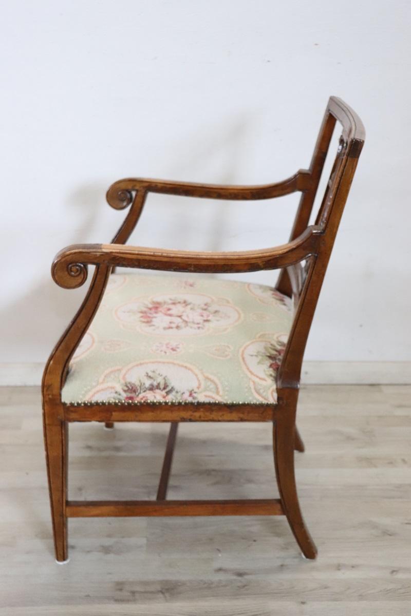 18th Century Italian Louis XVI Solid Walnut Armchair  For Sale 2