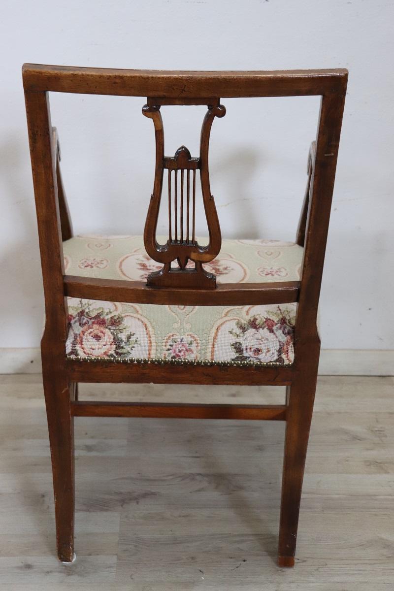 18th Century Italian Louis XVI Solid Walnut Armchair  For Sale 3
