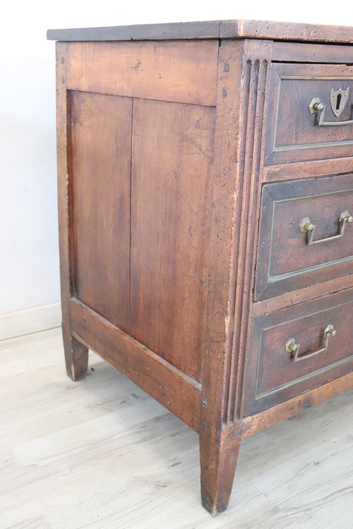 Late 18th Century 18th Century Italian Louis XVI Walnut Antique Chest of Drawers or Dresser