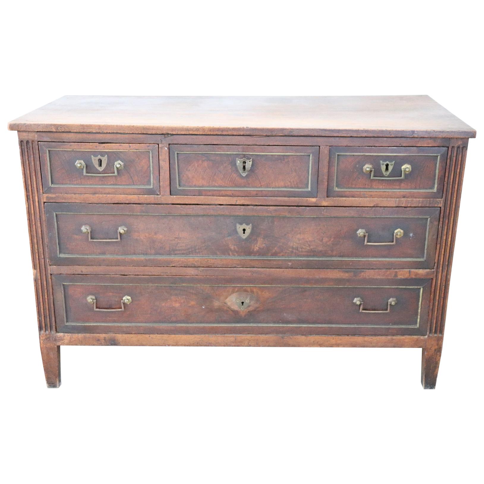 18th Century Italian Louis XVI Walnut Antique Chest of Drawers or Dresser