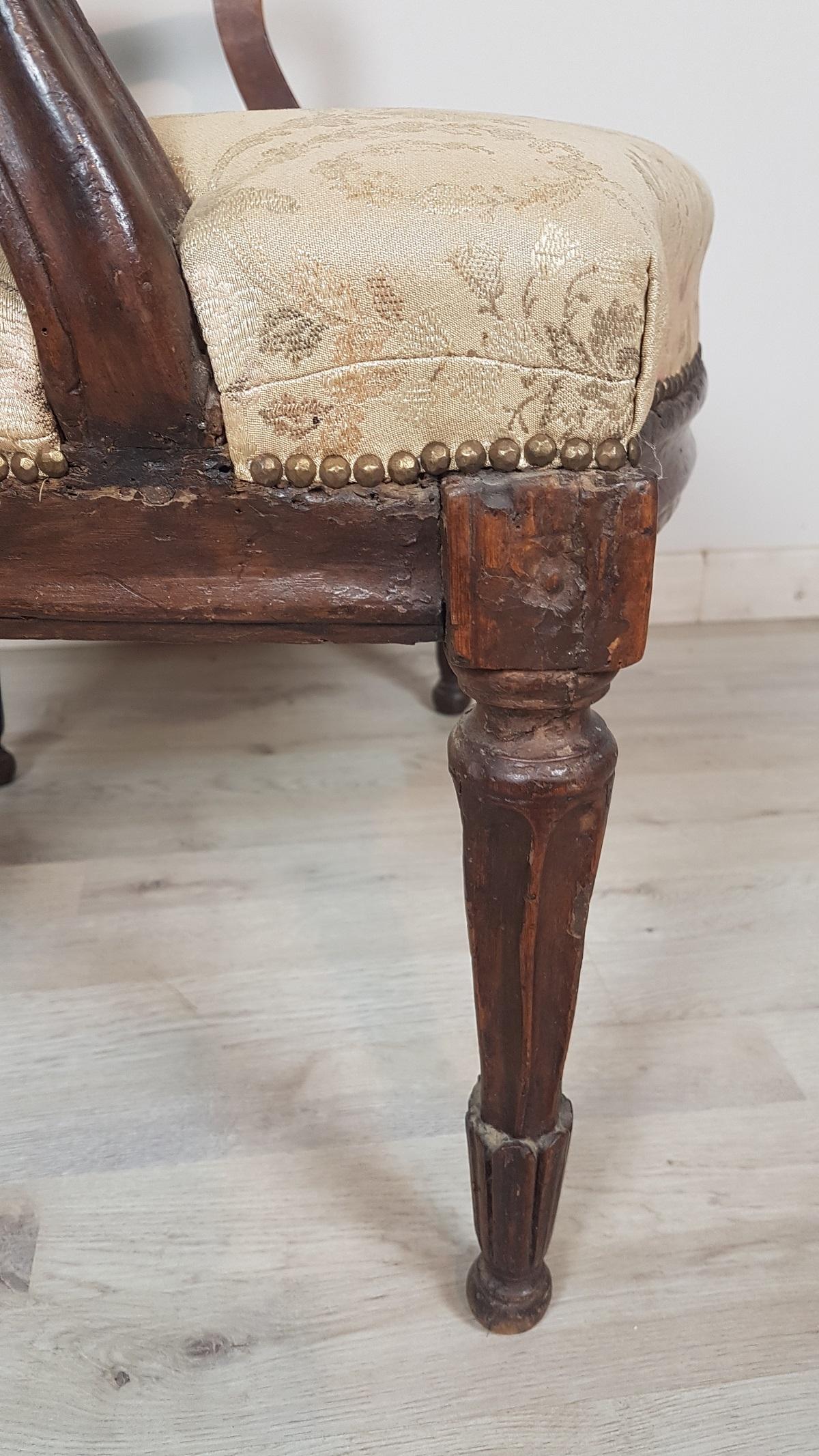 18th Century Italian Louis XVI Walnut Armchair For Sale 2