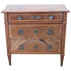 18th Century Italian Louis XVI Walnut Inlay Antique Commode or Chest of Drawer
