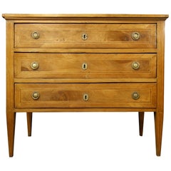 18th Century Italian Louis XVI Walnut Veneer Inlay Three Drawer Chest
