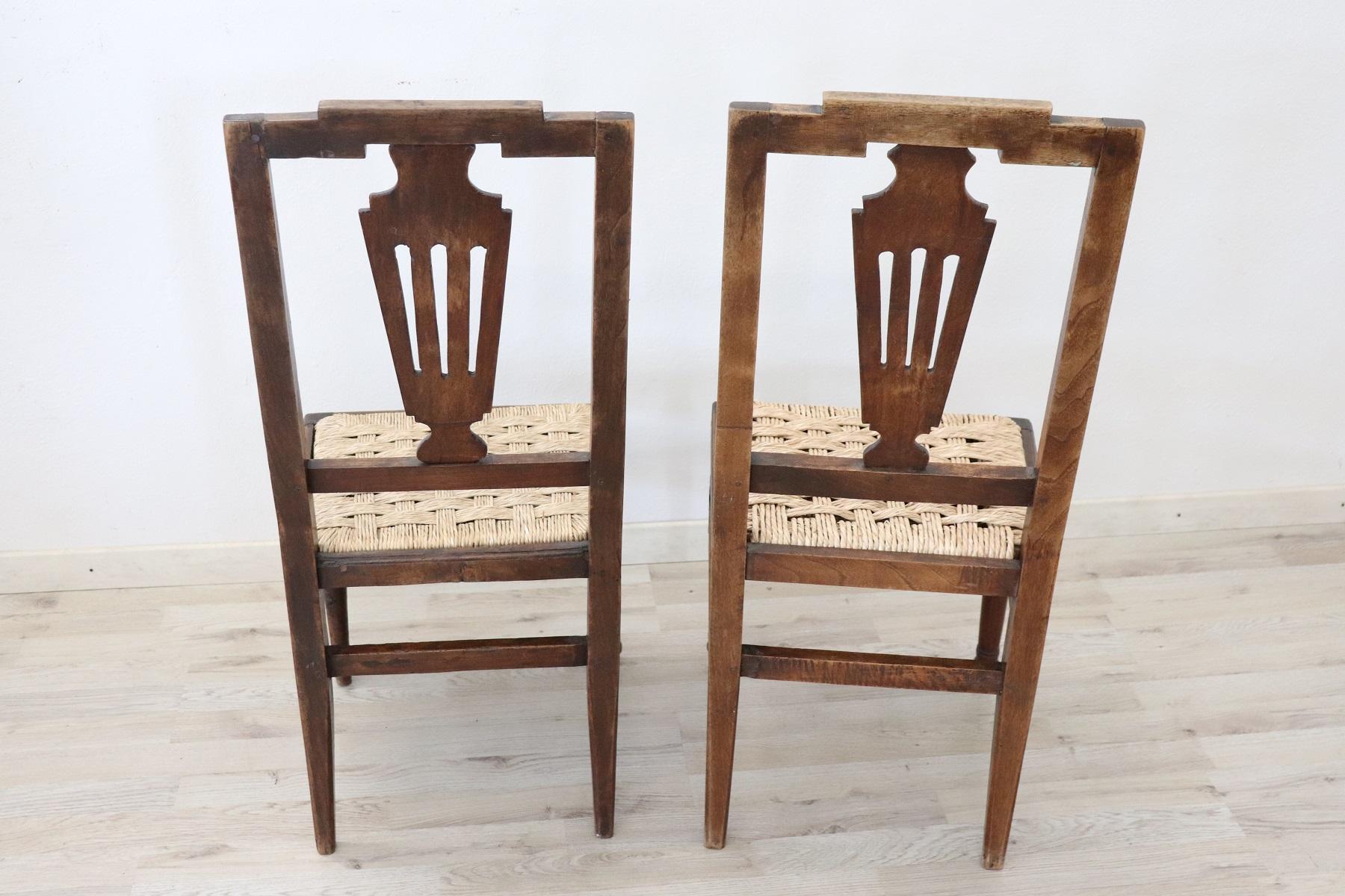 18th Century Italian Louis XVI Walnut Wood Pair of Chairs 4