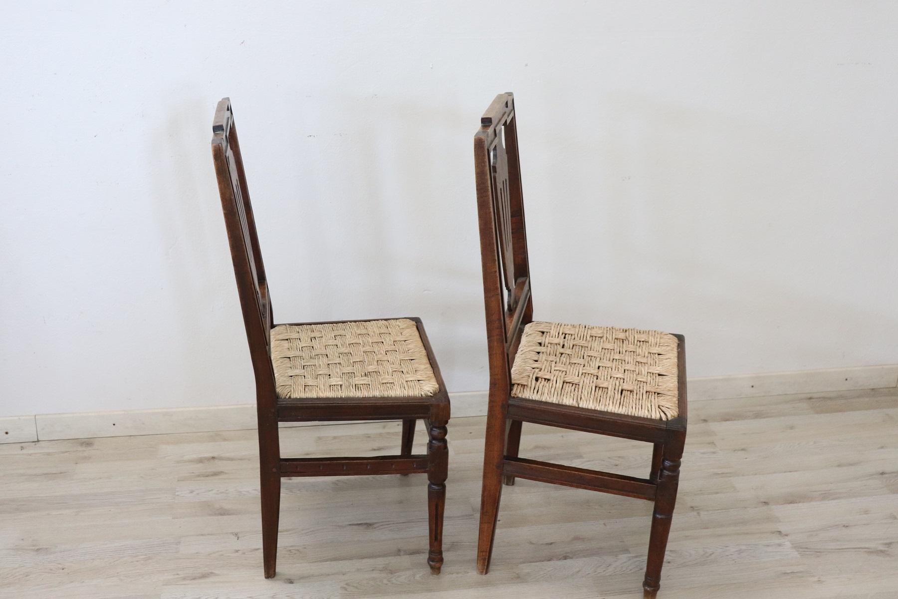 18th Century Italian Louis XVI Walnut Wood Pair of Chairs 5