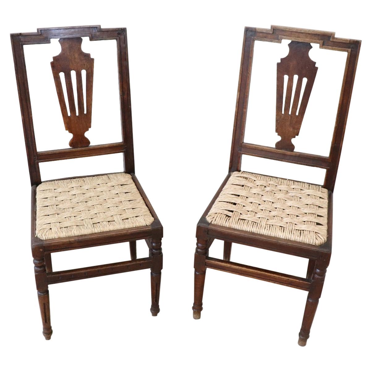 18th Century Italian Louis XVI Walnut Wood Pair of Chairs