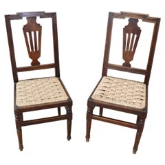 Antique 18th Century Italian Louis XVI Walnut Wood Pair of Chairs