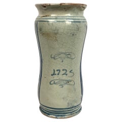 18th Century Italian Maiolica Blue and White Alborello Pharmacy Jar #1
