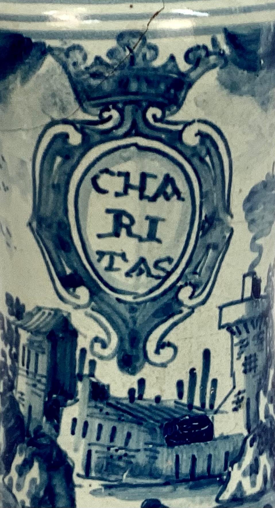 Renaissance 18th Century Italian Maiolica Blue and White Alborello Pharmacy Jar #2 For Sale
