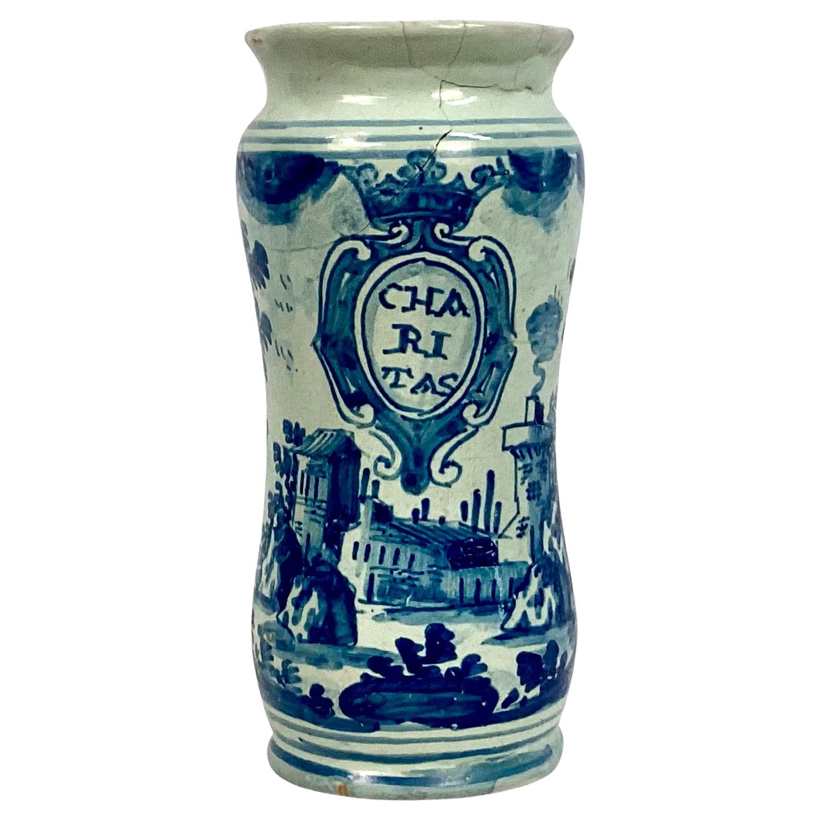 18th Century Italian Maiolica Blue and White Alborello Pharmacy Jar #2