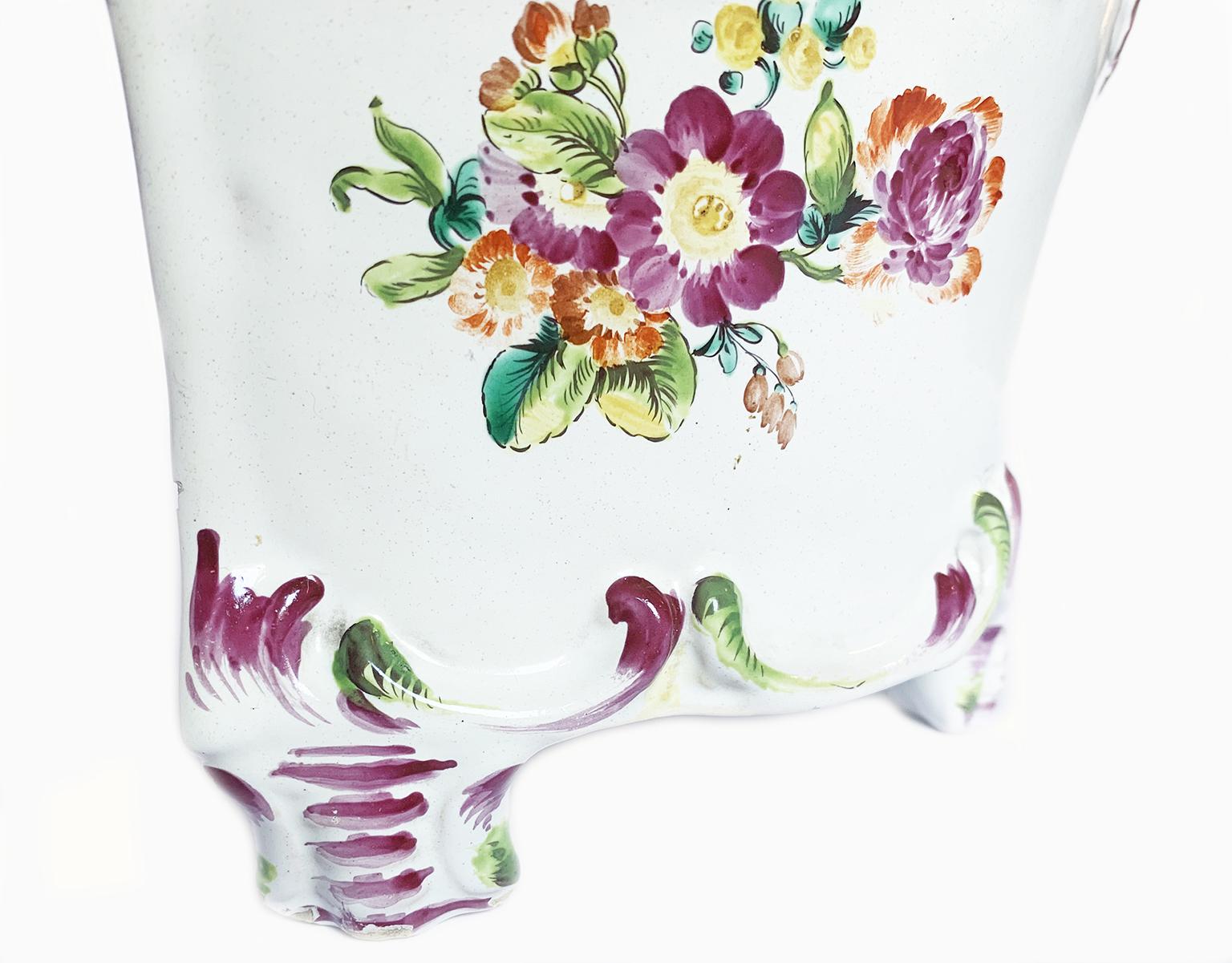 Late 18th Century Rococo Italian Maiolica Flower Pot Pasquale Rubati, Milano, 1770 circa For Sale