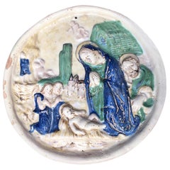 18th Century Italian Maiolica Madonna with Child Nativity Relief Wall Plaque