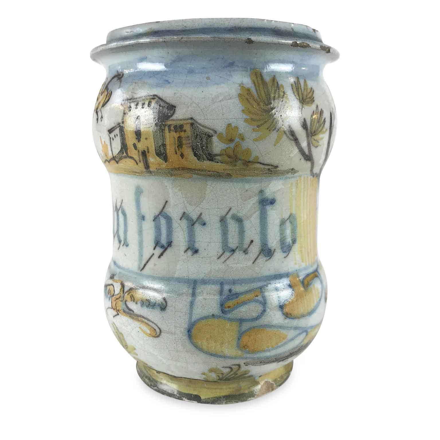 European 18th Century Italian Majolica Albarello Drug Jar by Jacques Boselly For Sale