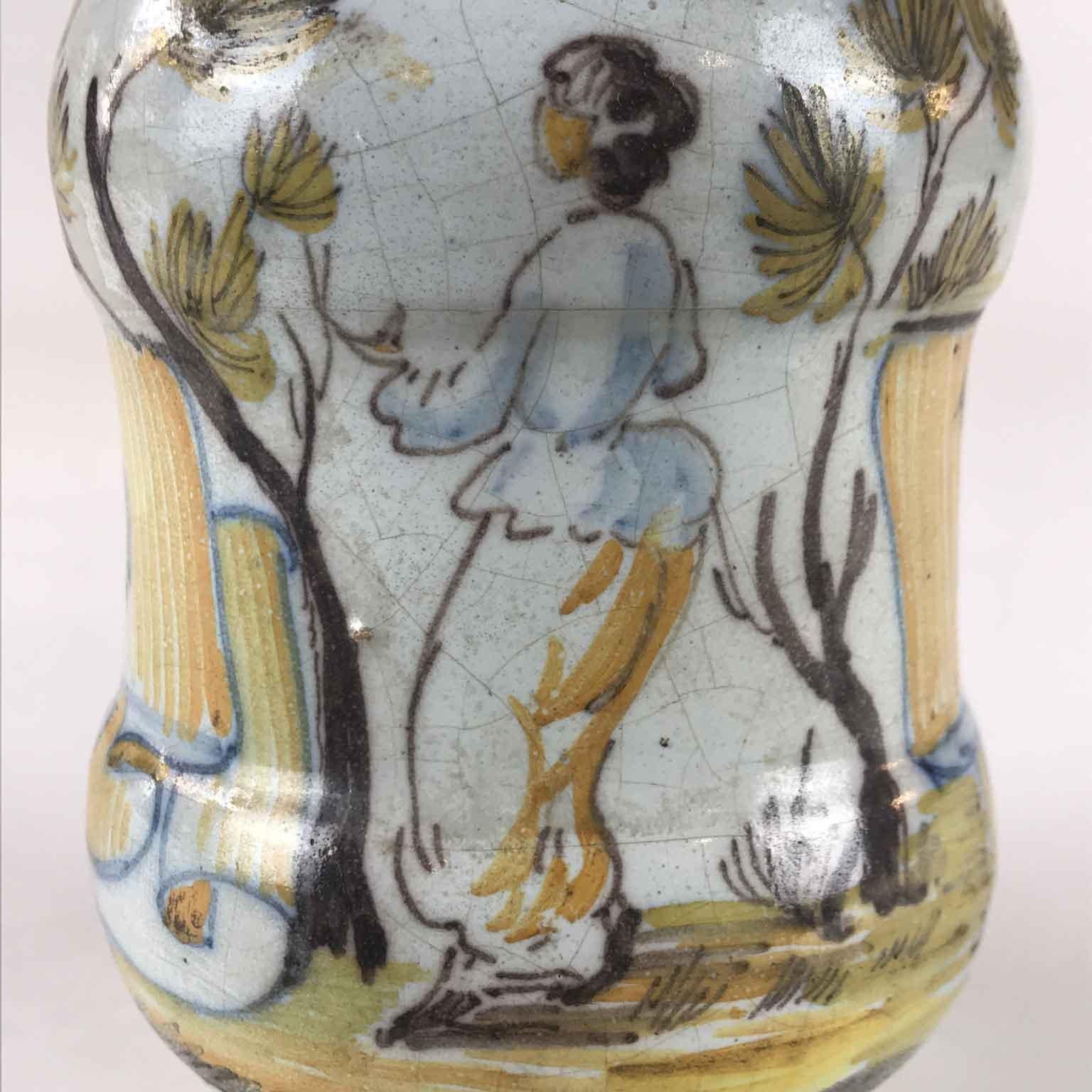 18th Century Italian Majolica Albarello Drug Jar by Jacques Boselly In Good Condition For Sale In Milan, IT
