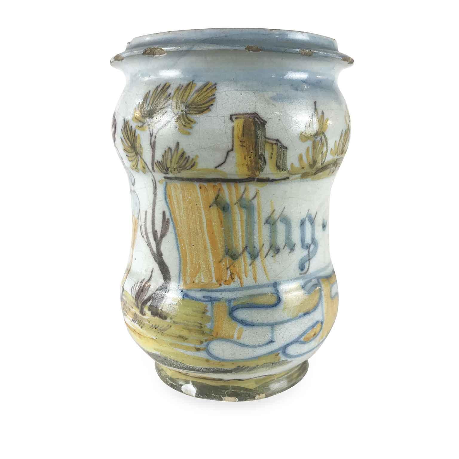 18th Century Italian Majolica Albarello Drug Jar by Jacques Boselly For Sale 1