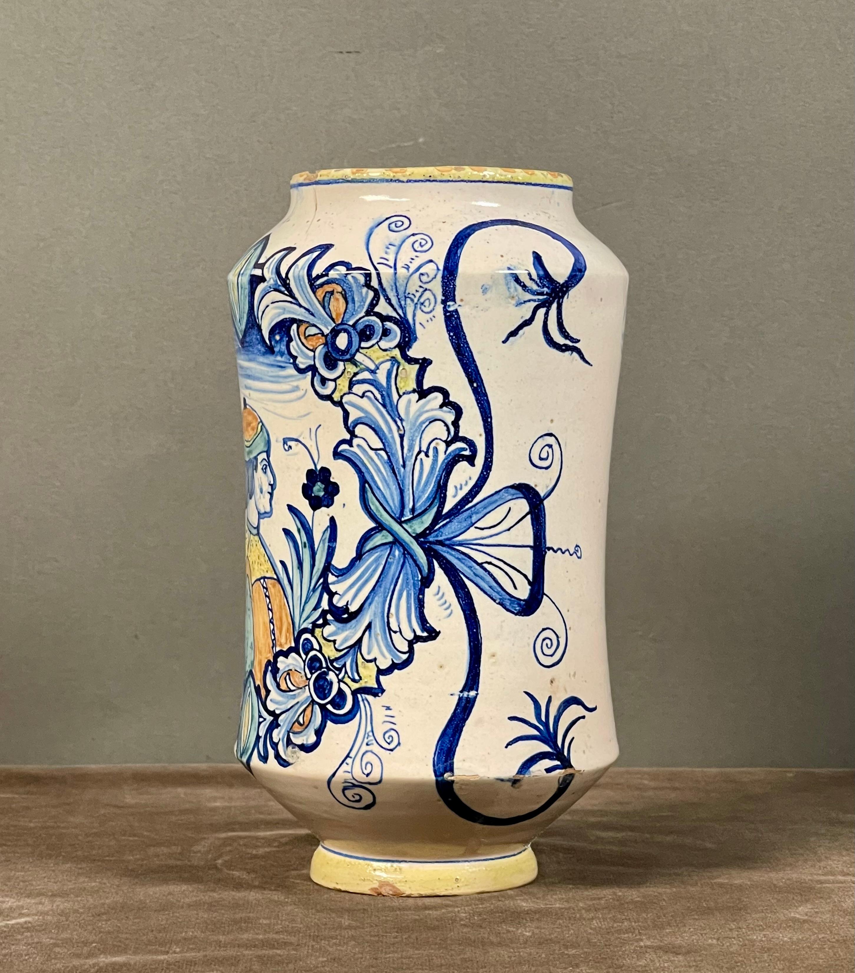 Louis XIV 18th Century Italian Majolica Vase Albarello For Sale