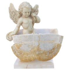 18th Century Italian Marble Angel in a Bleached Turtle Shell on Alabaster