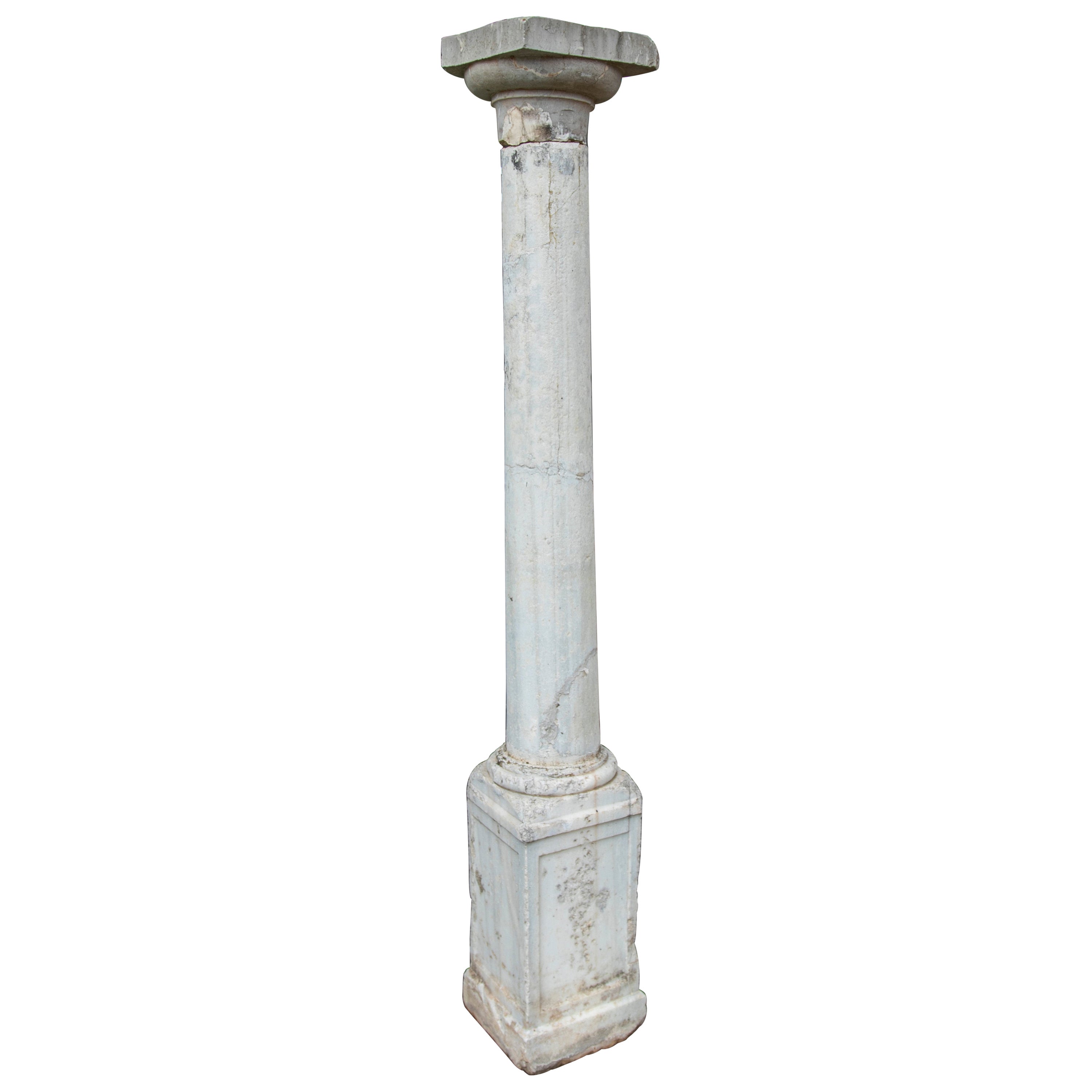 Columna italiana de mármol del siglo XVIII con base rectangular