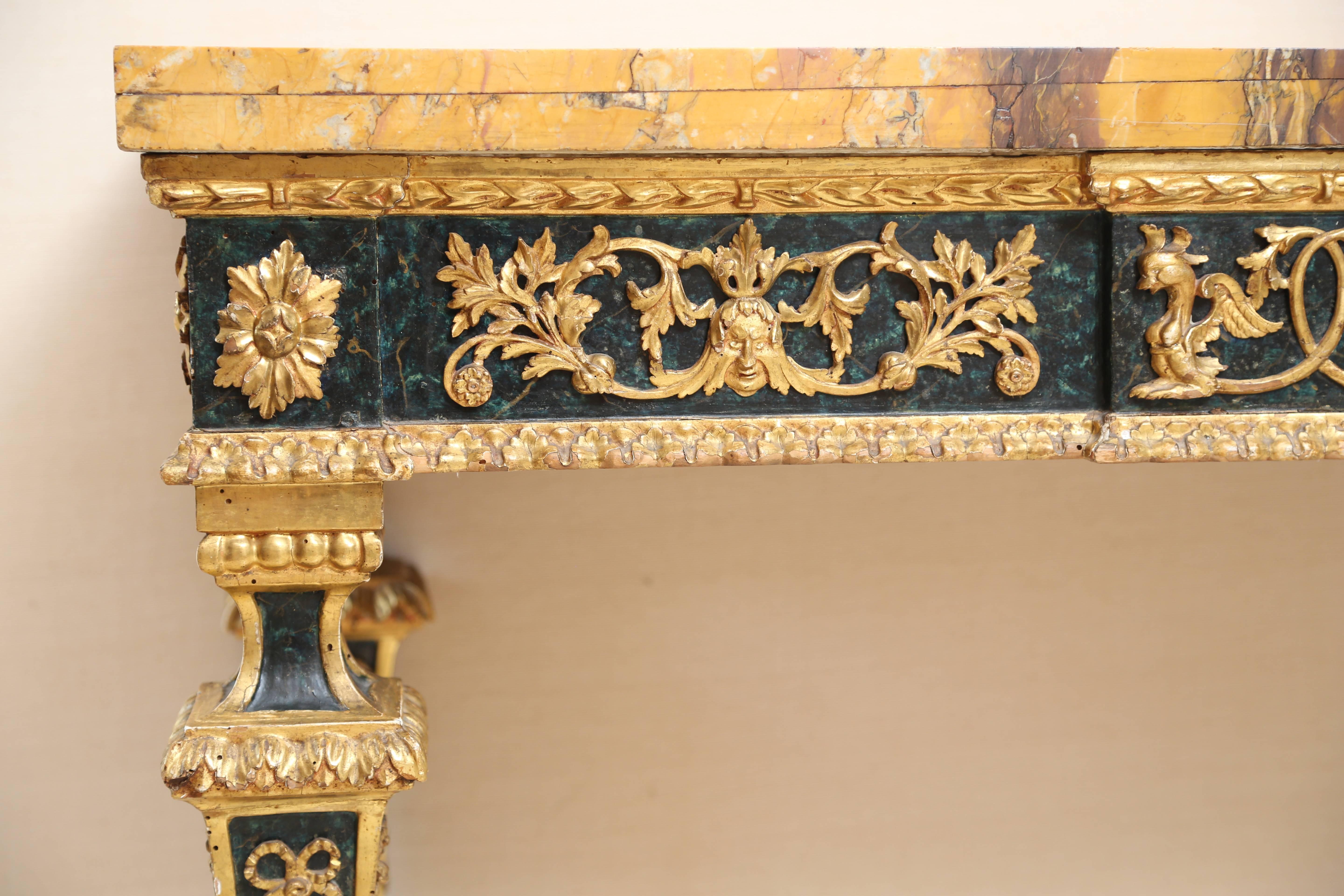 18th Century Italian Marble-Top Gilt and Polychrome Console Table In Excellent Condition In New York, NY