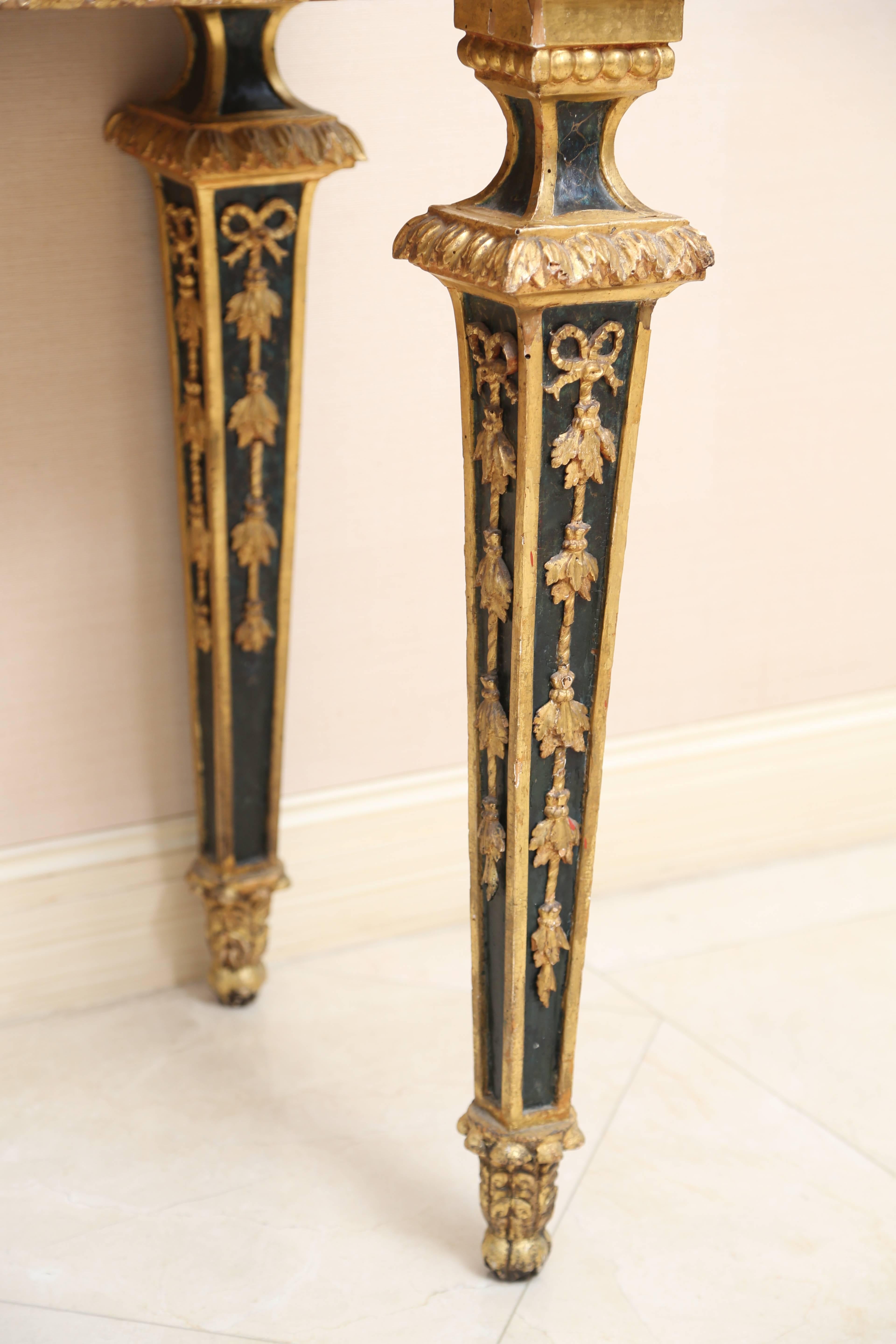 18th Century Italian Marble-Top Gilt and Polychrome Console Table 1