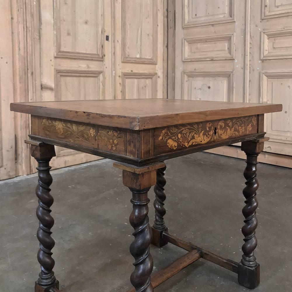 Hand-Crafted 18th Century Italian Marquetry Barley Twist Table