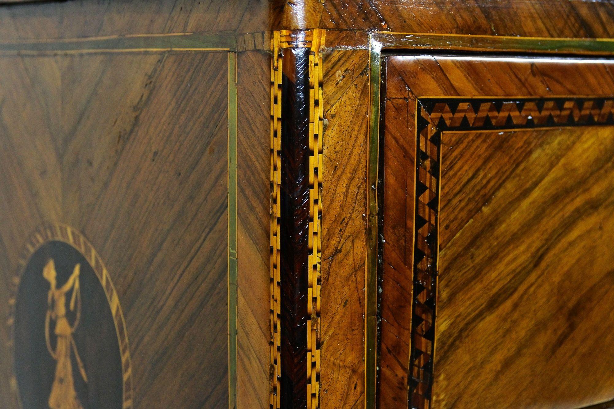 Cherry 18th Century Italian Marquetry Chest Of Drawers Museum Quality, Milan ca. 1760 For Sale