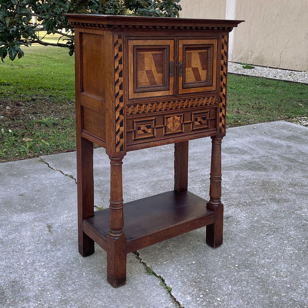 Hand-Crafted 18th Century Italian Marquetry Raised Cabinet For Sale
