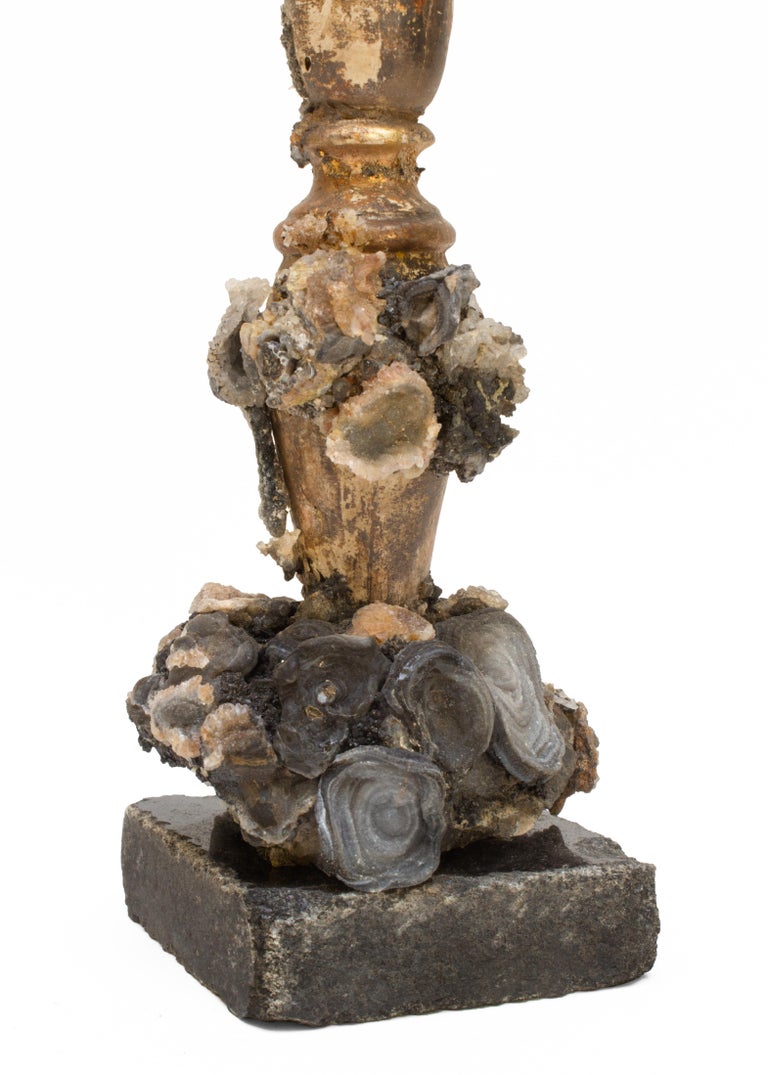 18th Century Italian Mecca Candlestick with Phantom Quartz & Chalcedony Rosettes In Good Condition For Sale In Dublin, Dalkey