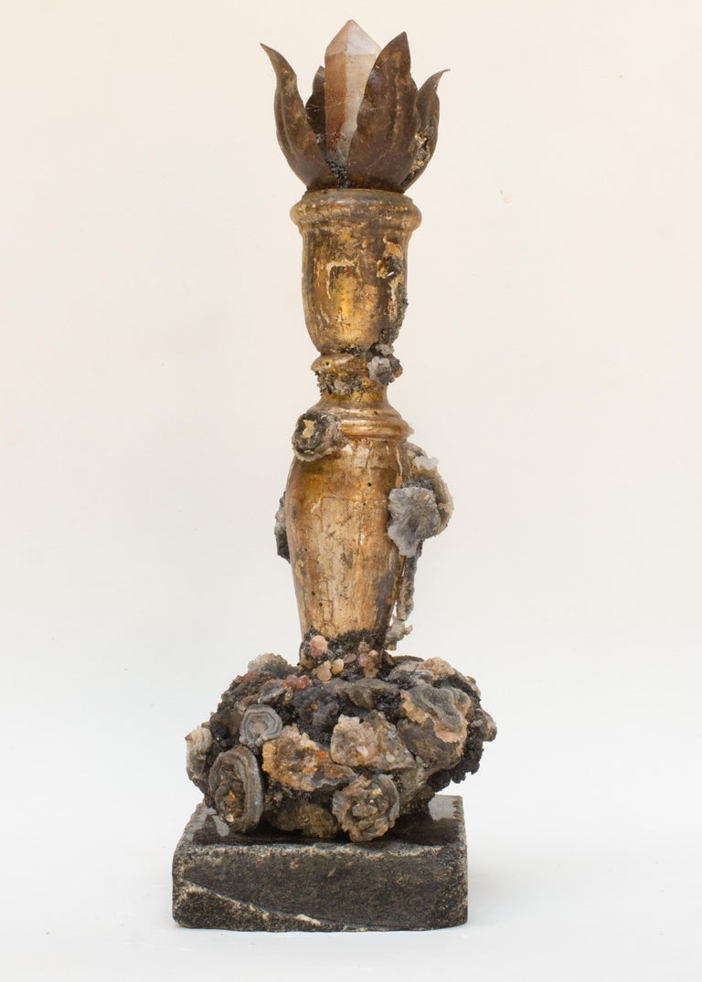 18th Century and Earlier 18th Century Italian Mecca Candlestick with Phantom Quartz & Chalcedony Rosettes For Sale