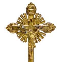 18th Century Italian Mecca Crucifix with Gold-Plated Kyanite on Pyrite in Matrix