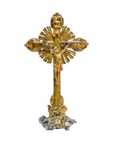 18th Century Italian Mecca Crucifix with Gold-Plated Kyanite on Pyrite in Matrix