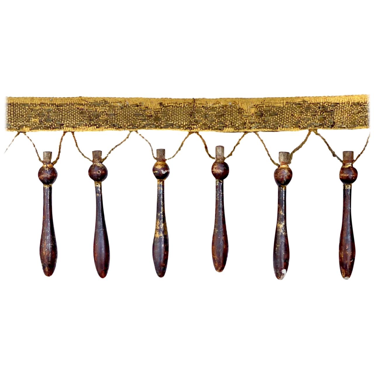 18th Century Italian Mecca Hand-Carved Tassels on an Antique Braid