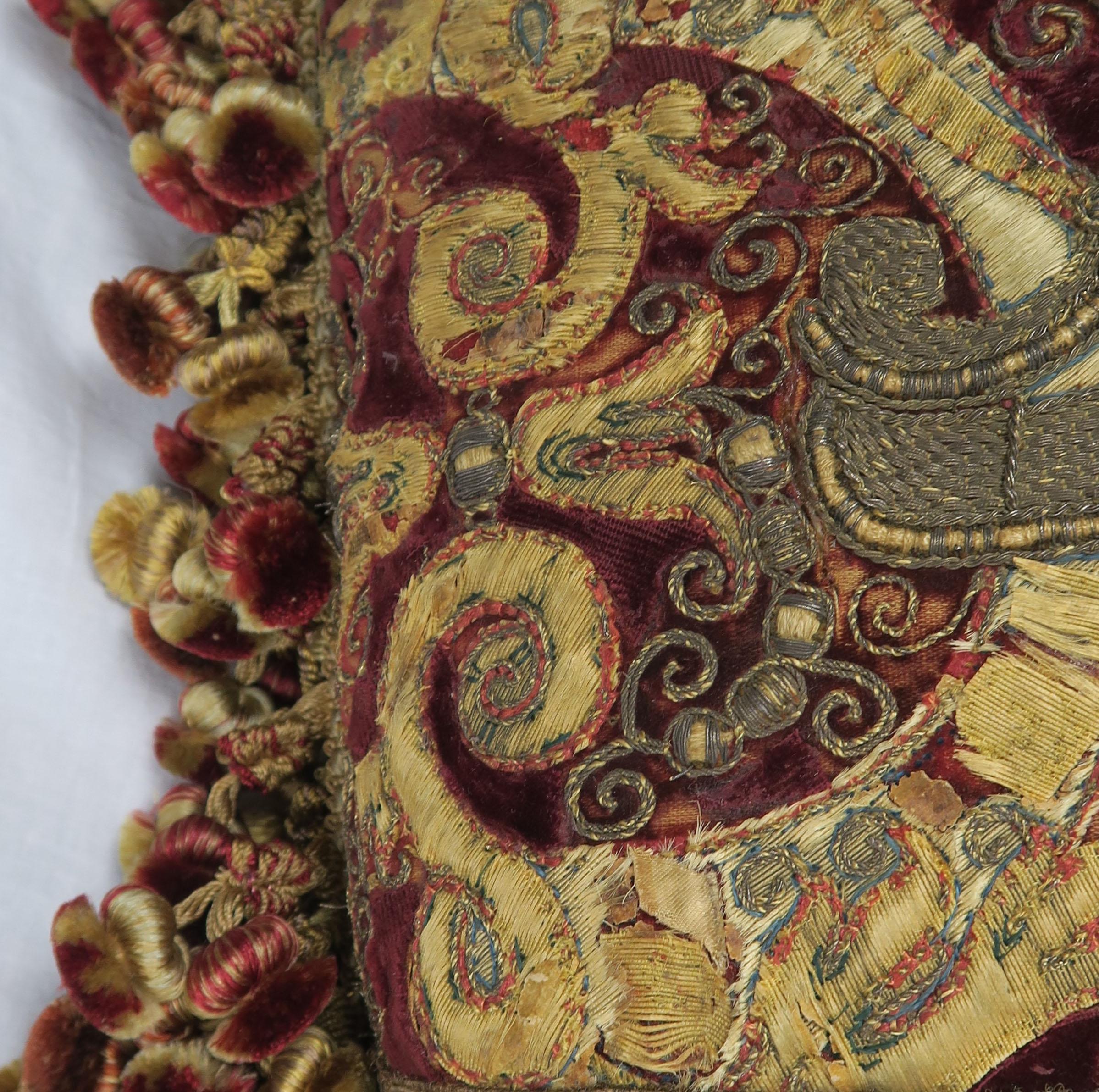 Contemporary 18th Century Italian Metallic Embroidered Velvet Pillow