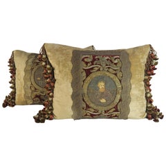 18th Century Italian Metallic Embroidered Velvet Pillows, Pair