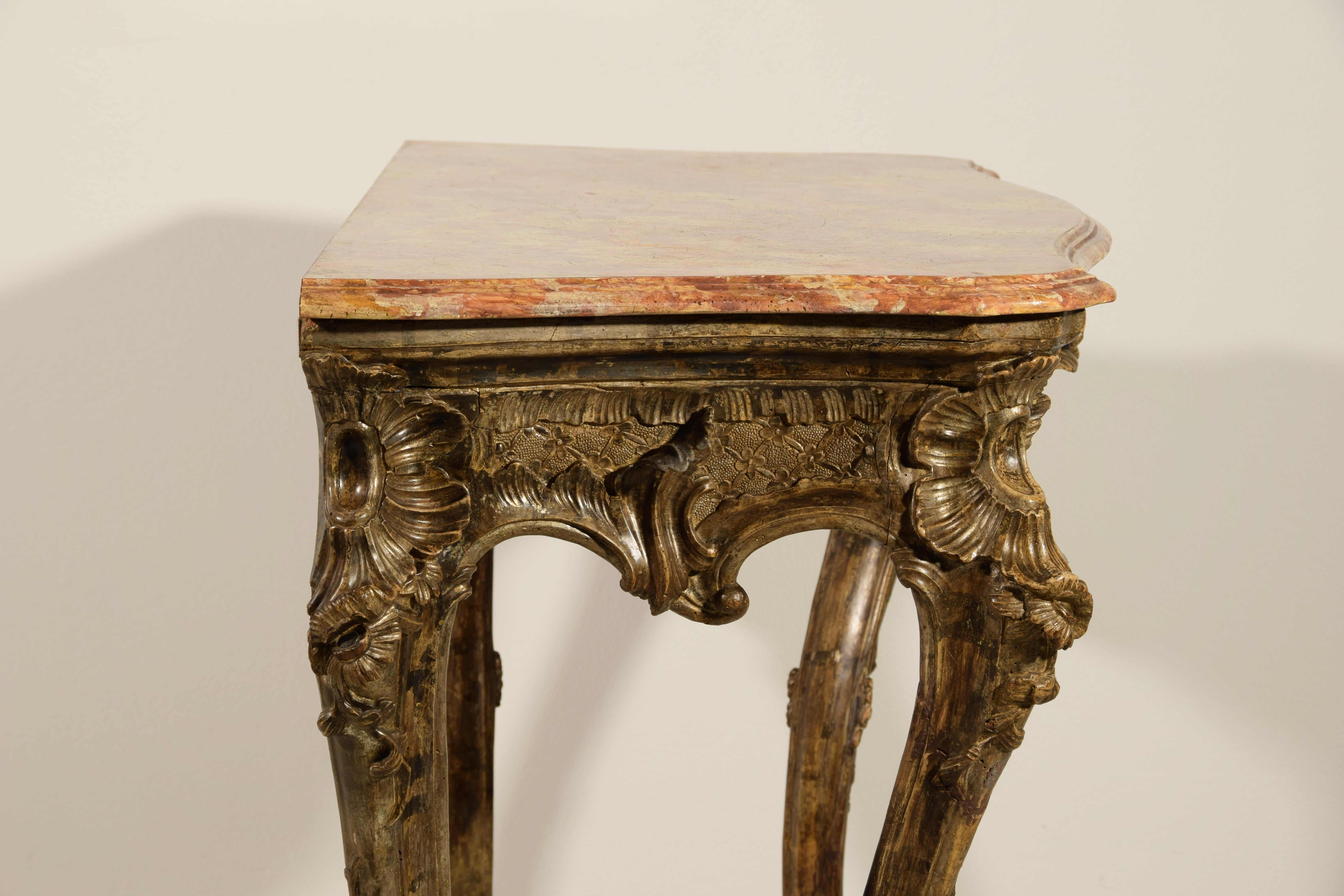 18th Century, Italian Naples Baroque Carved Wood Console For Sale 5
