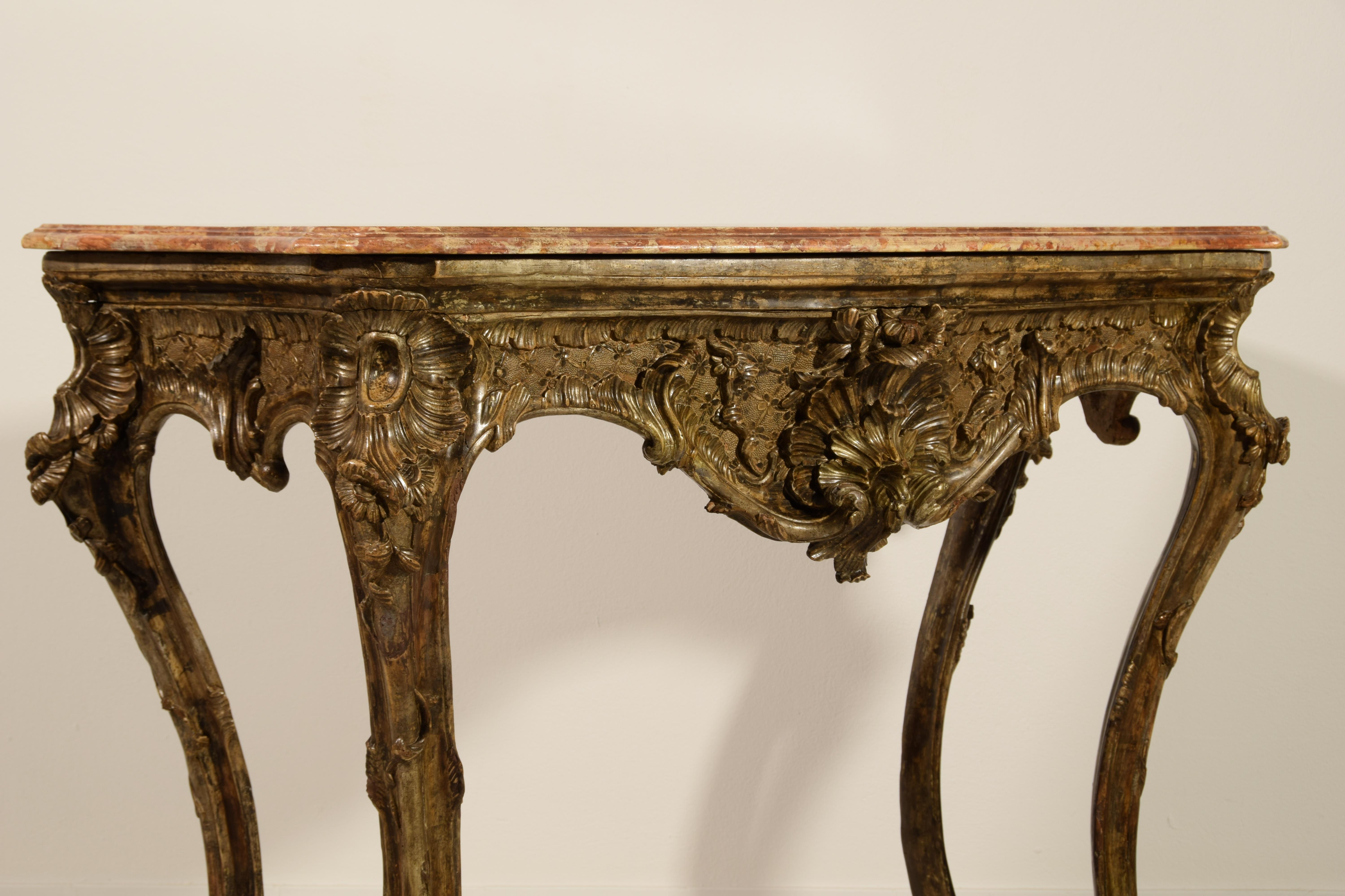 18th Century, Italian Naples Baroque Carved Wood Console For Sale 6