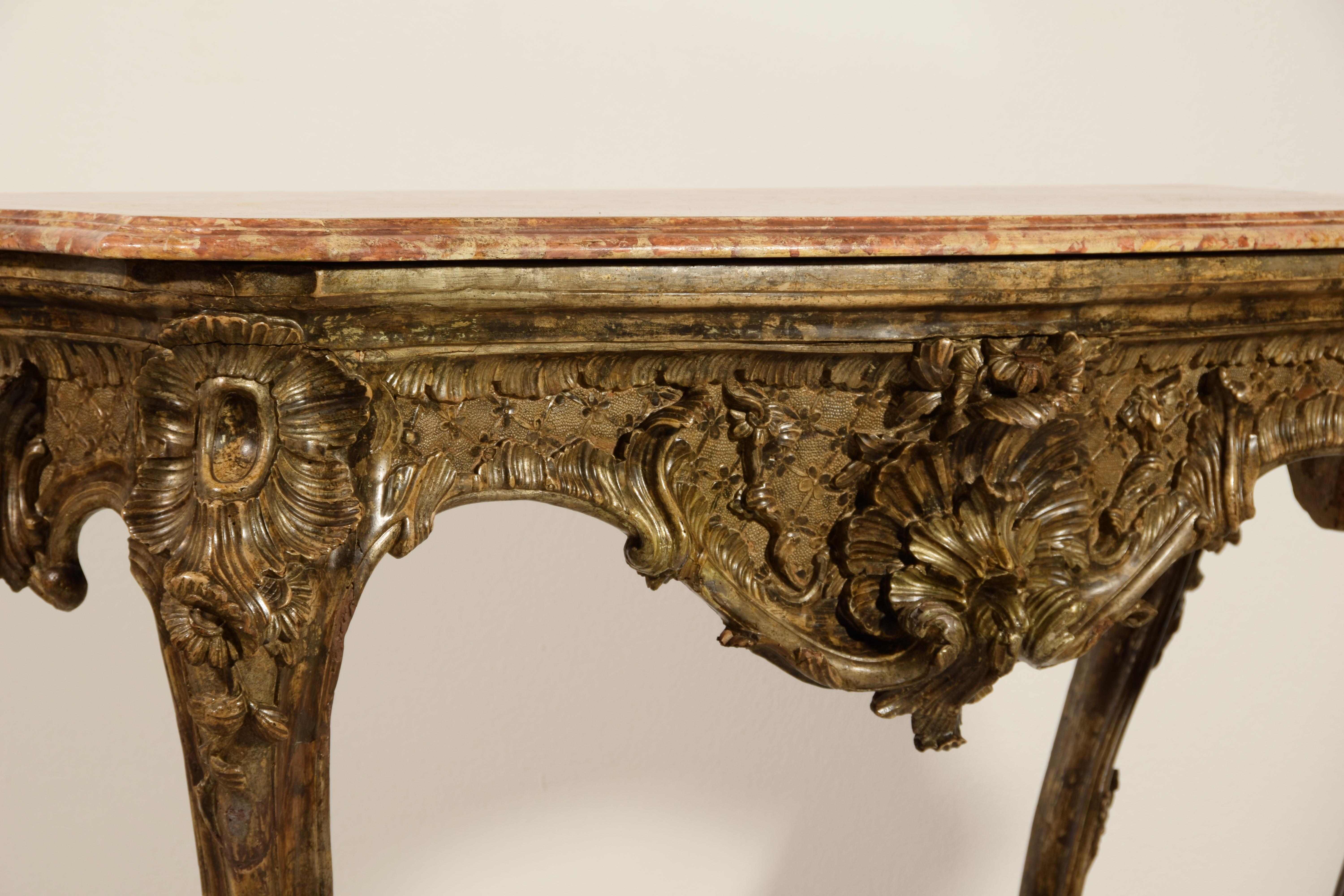18th Century, Italian Naples Baroque Carved Wood Console For Sale 7