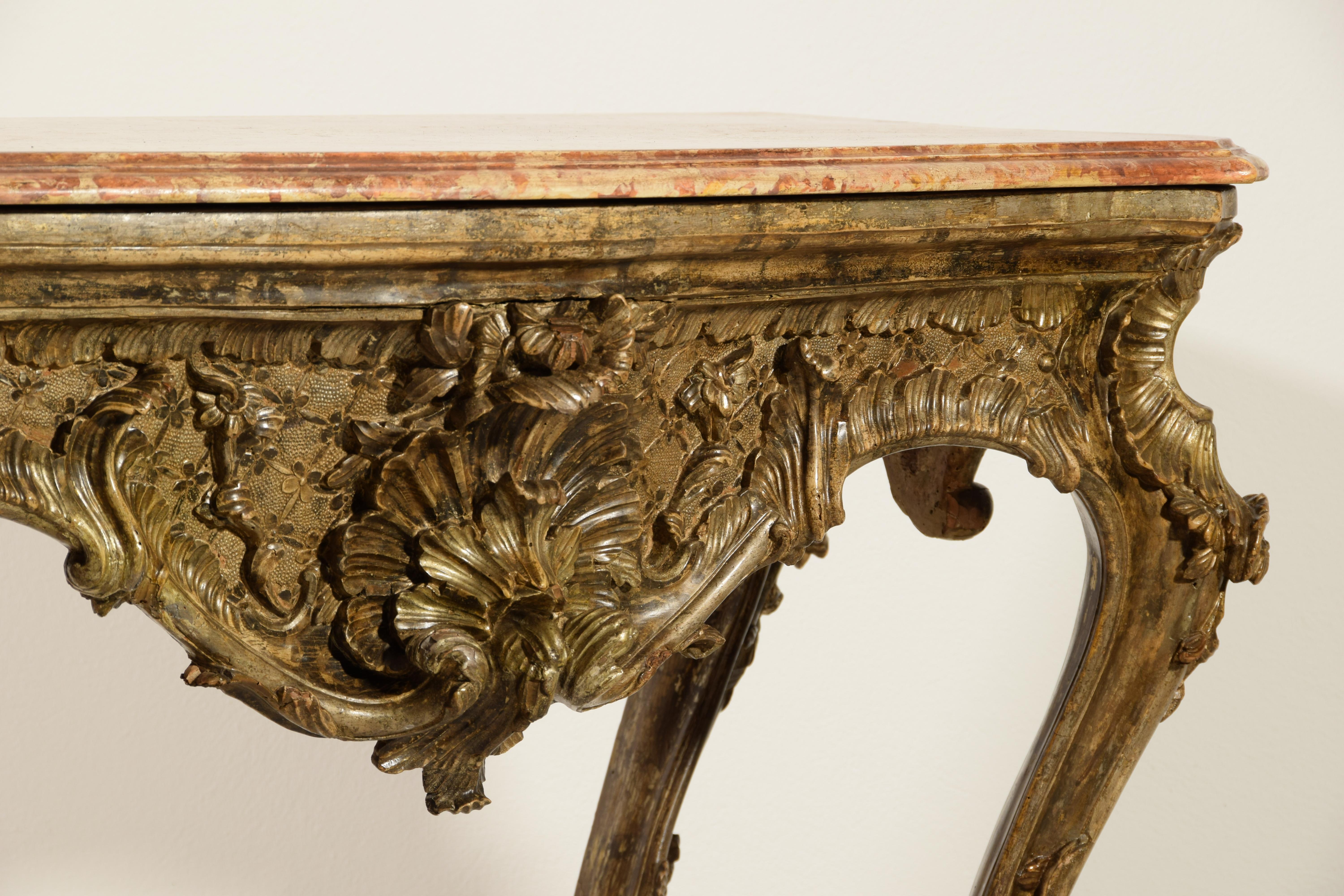 18th Century, Italian Naples Baroque Carved Wood Console For Sale 8