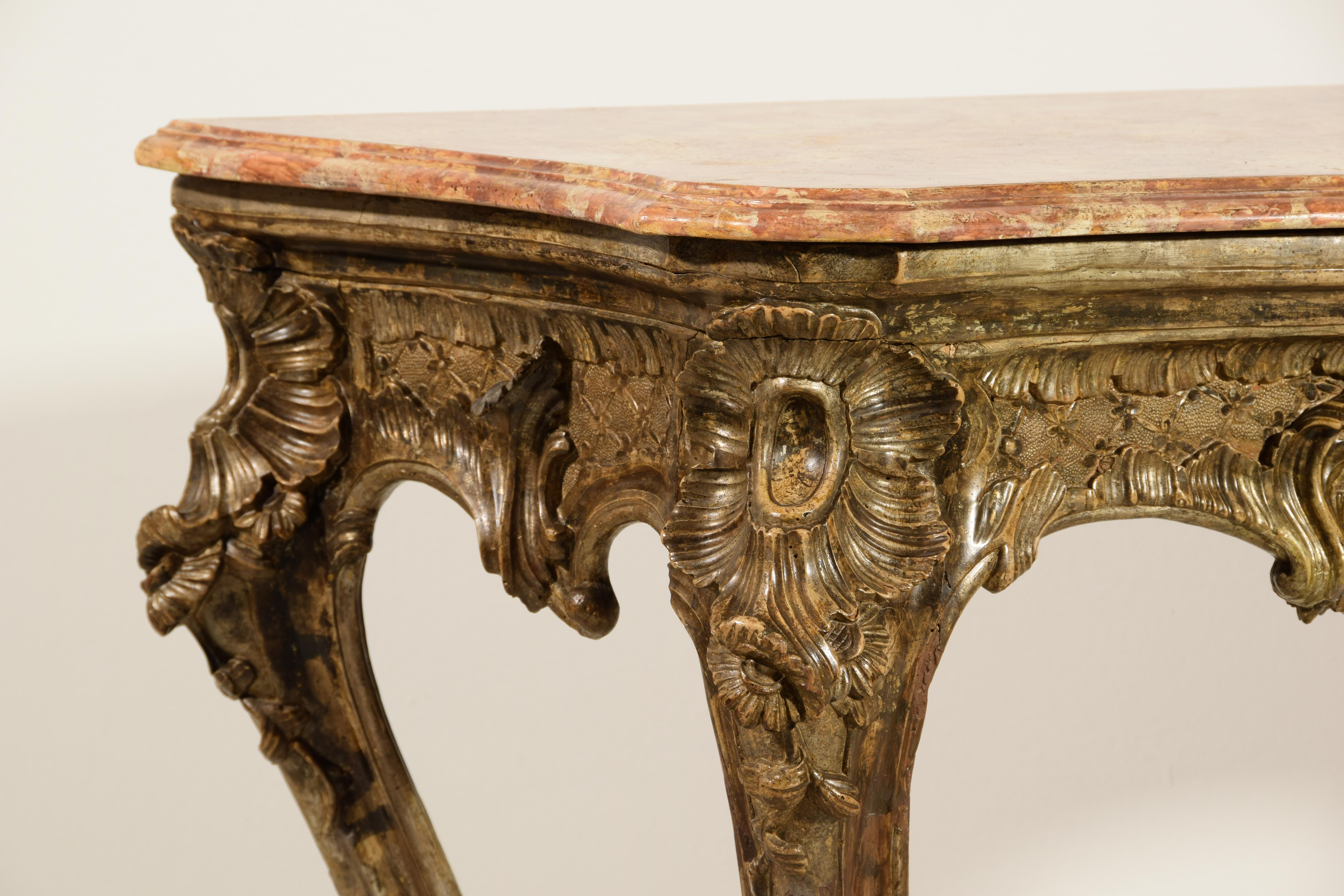 18th Century, Italian Naples Baroque Carved Wood Console For Sale 9