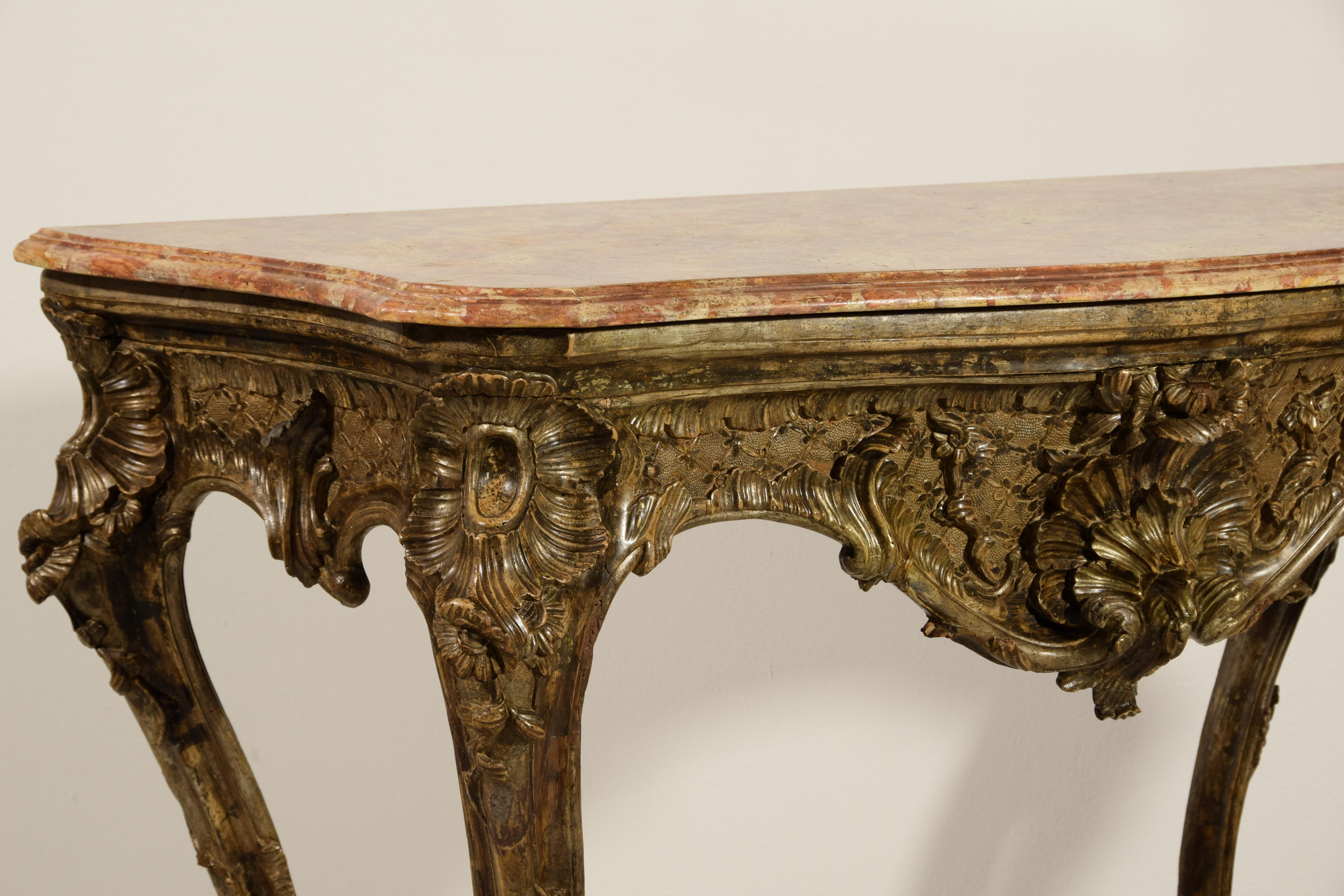 18th Century, Italian Naples Baroque Carved Wood Console For Sale 11