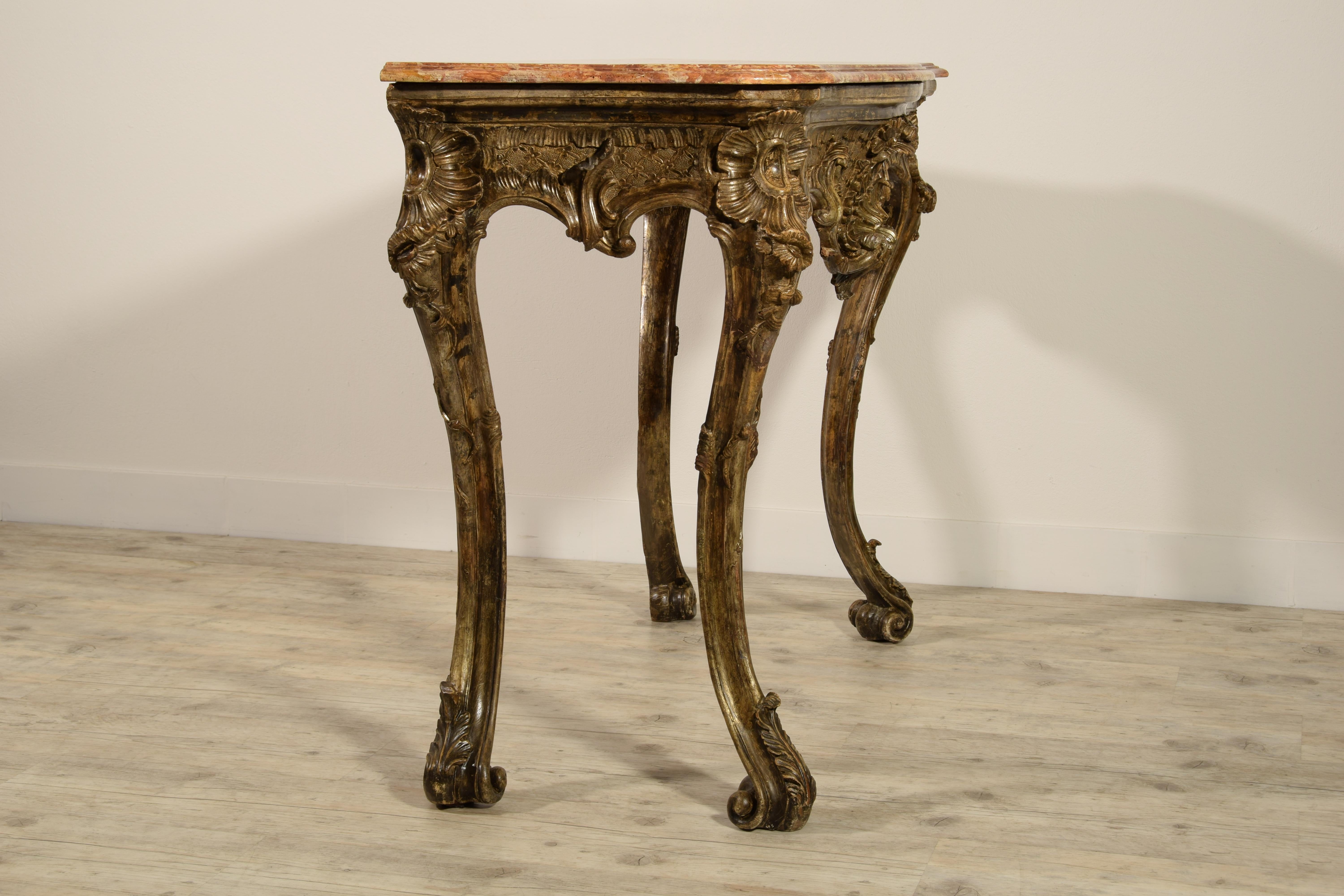 18th Century, Italian Naples Baroque Carved Wood Console For Sale 13
