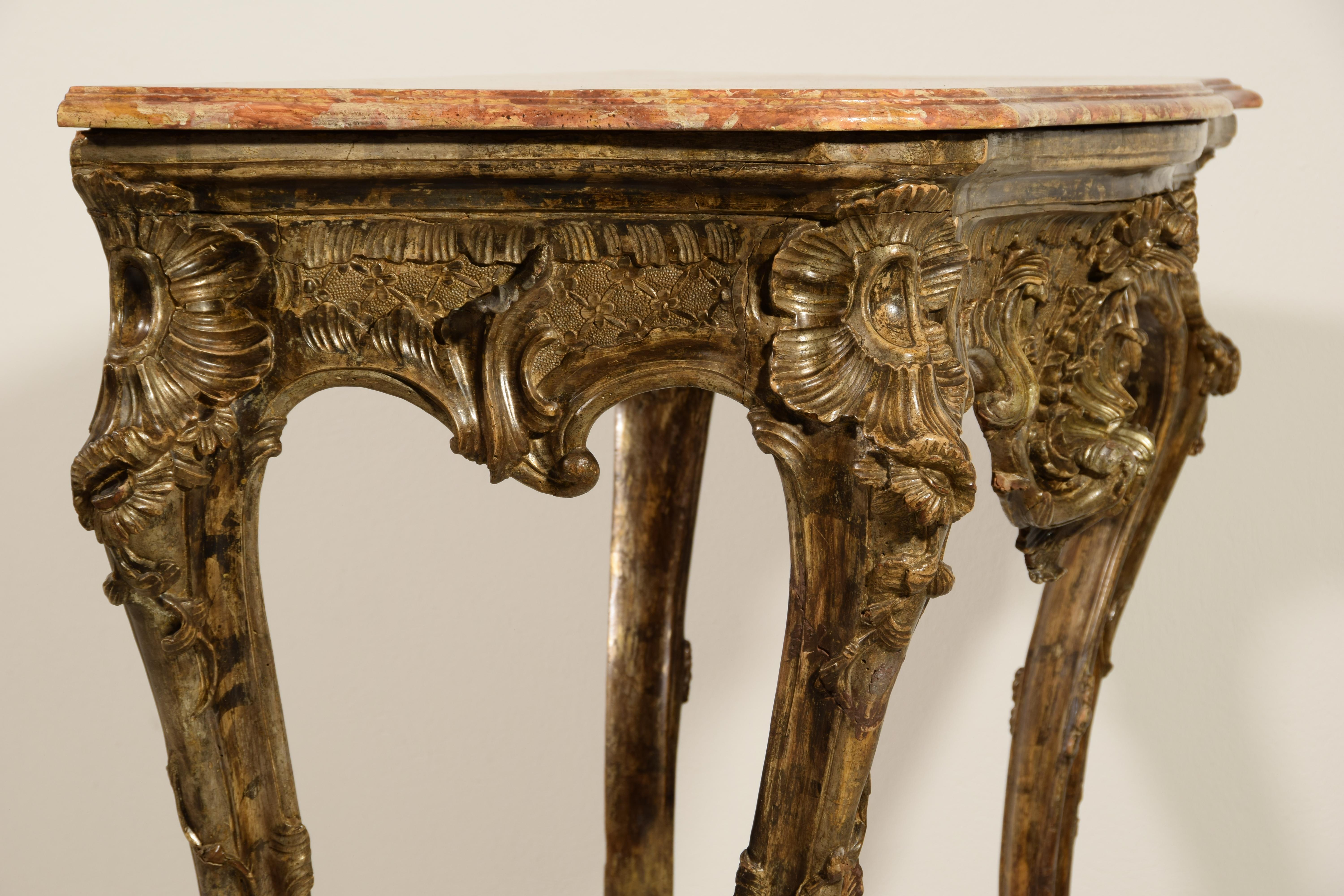 18th Century, Italian Naples Baroque Carved Wood Console For Sale 14