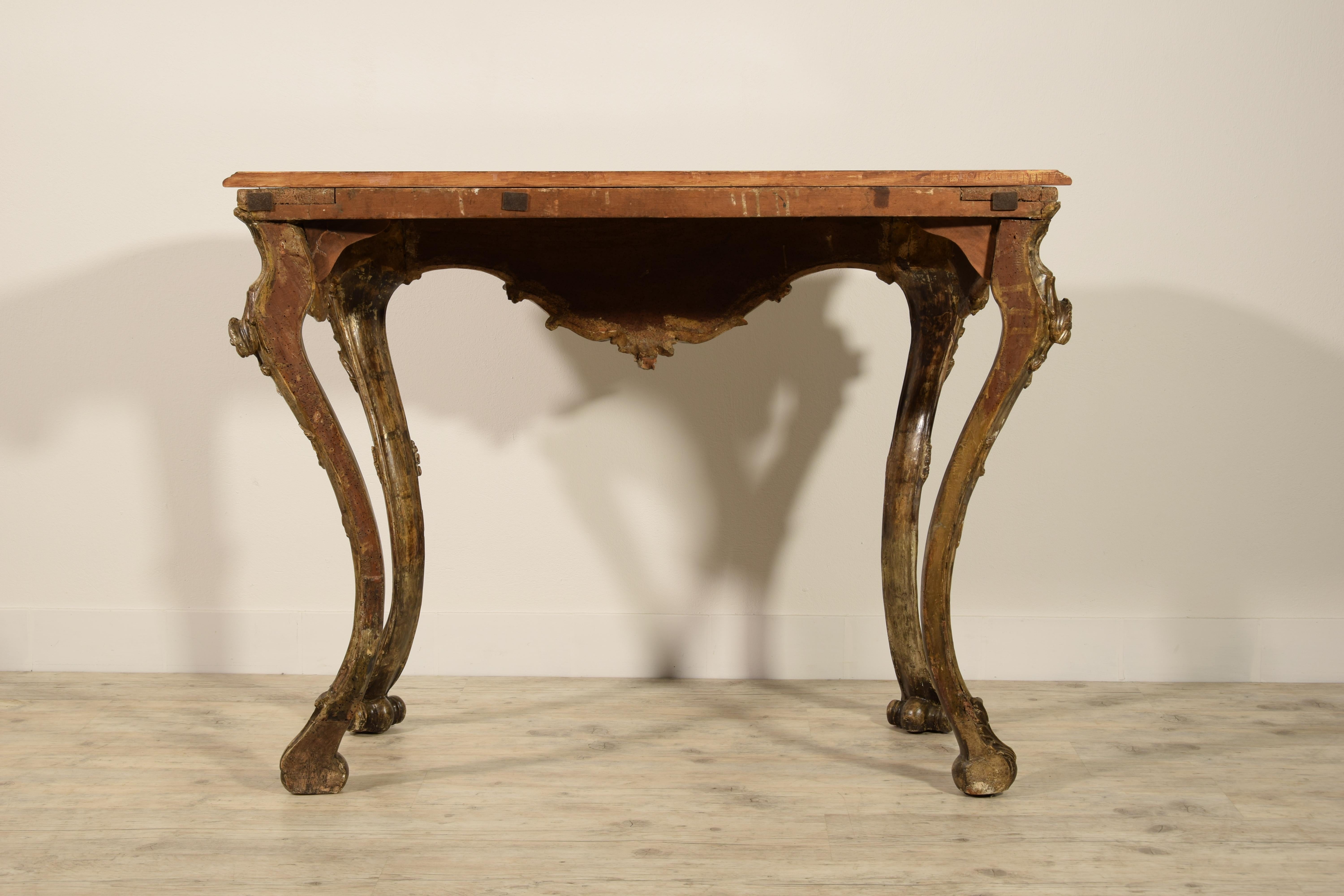 18th Century, Italian Naples Baroque Carved Wood Console For Sale 15