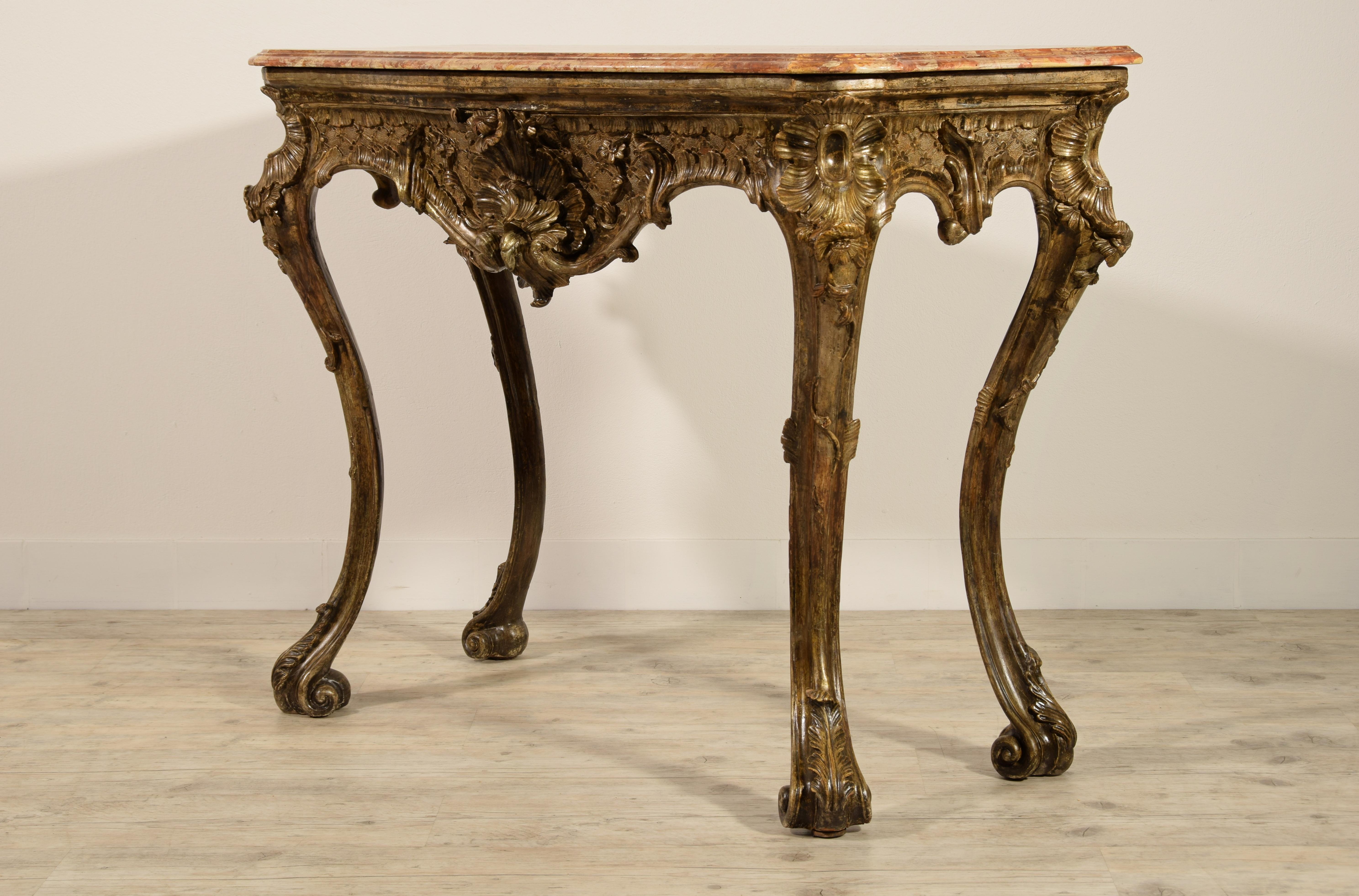 18th Century, Italian Naples Baroque Carved Wood Console For Sale 1