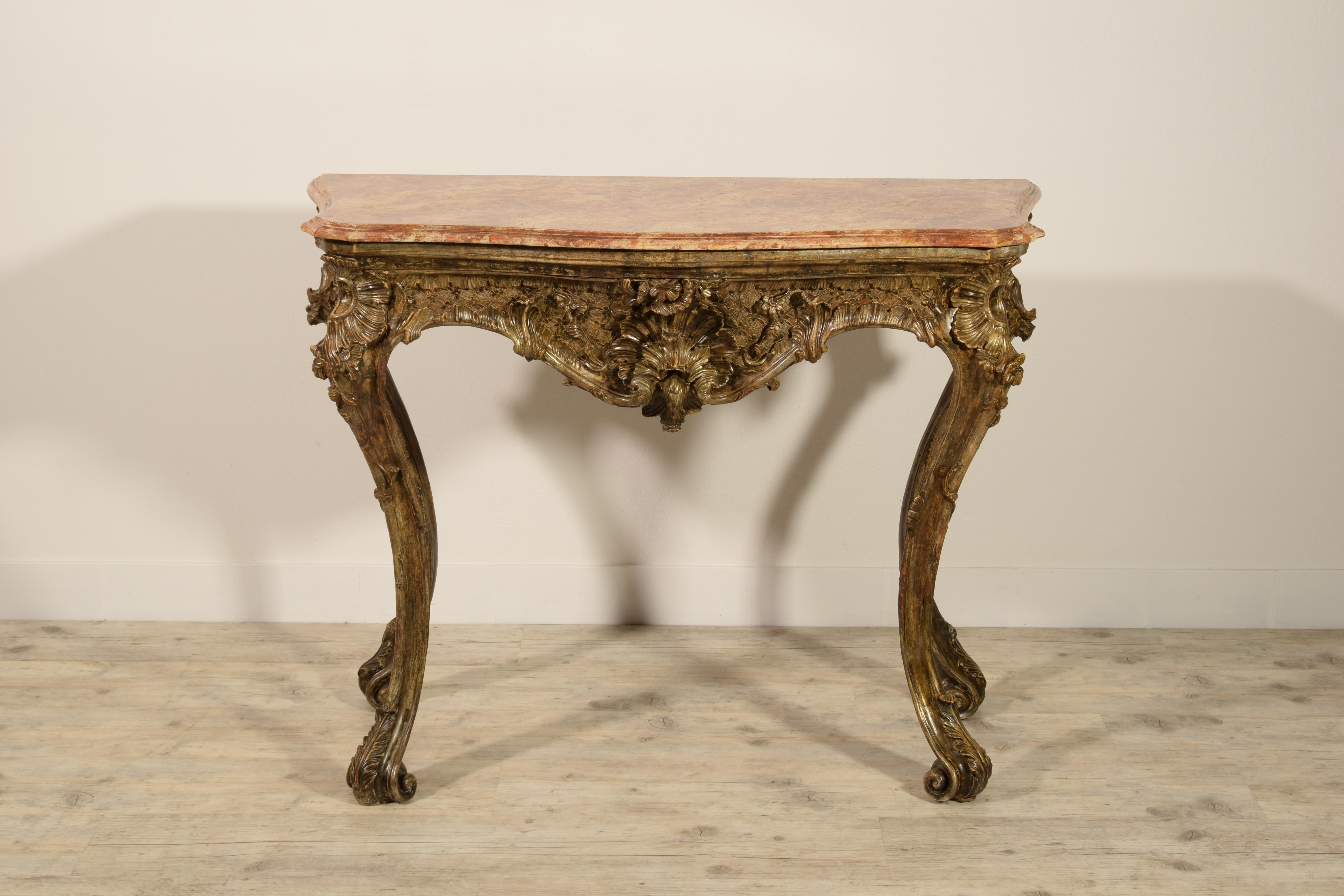 18th Century, Italian Naples Baroque Carved Wood Console For Sale 2
