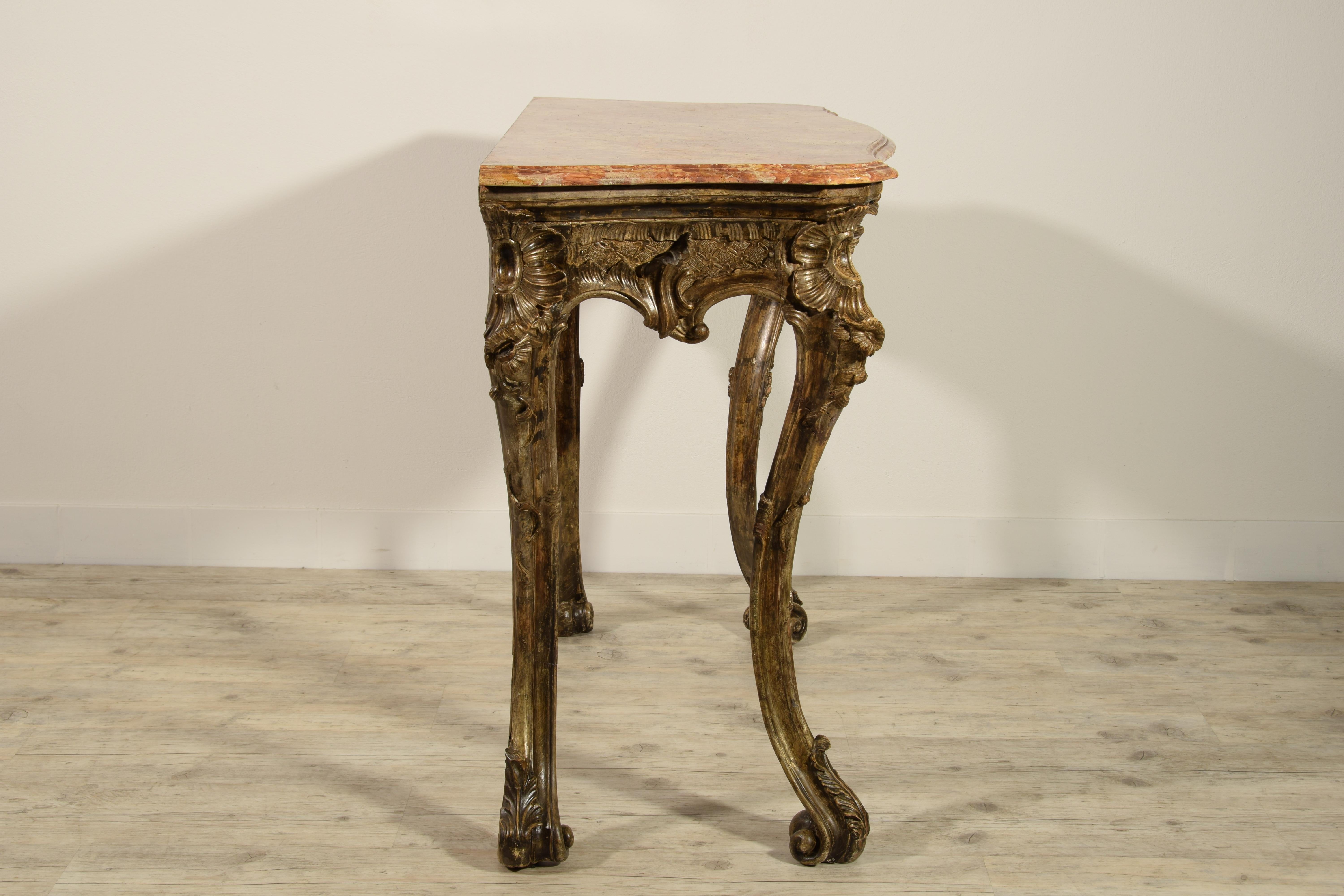18th Century, Italian Naples Baroque Carved Wood Console For Sale 3