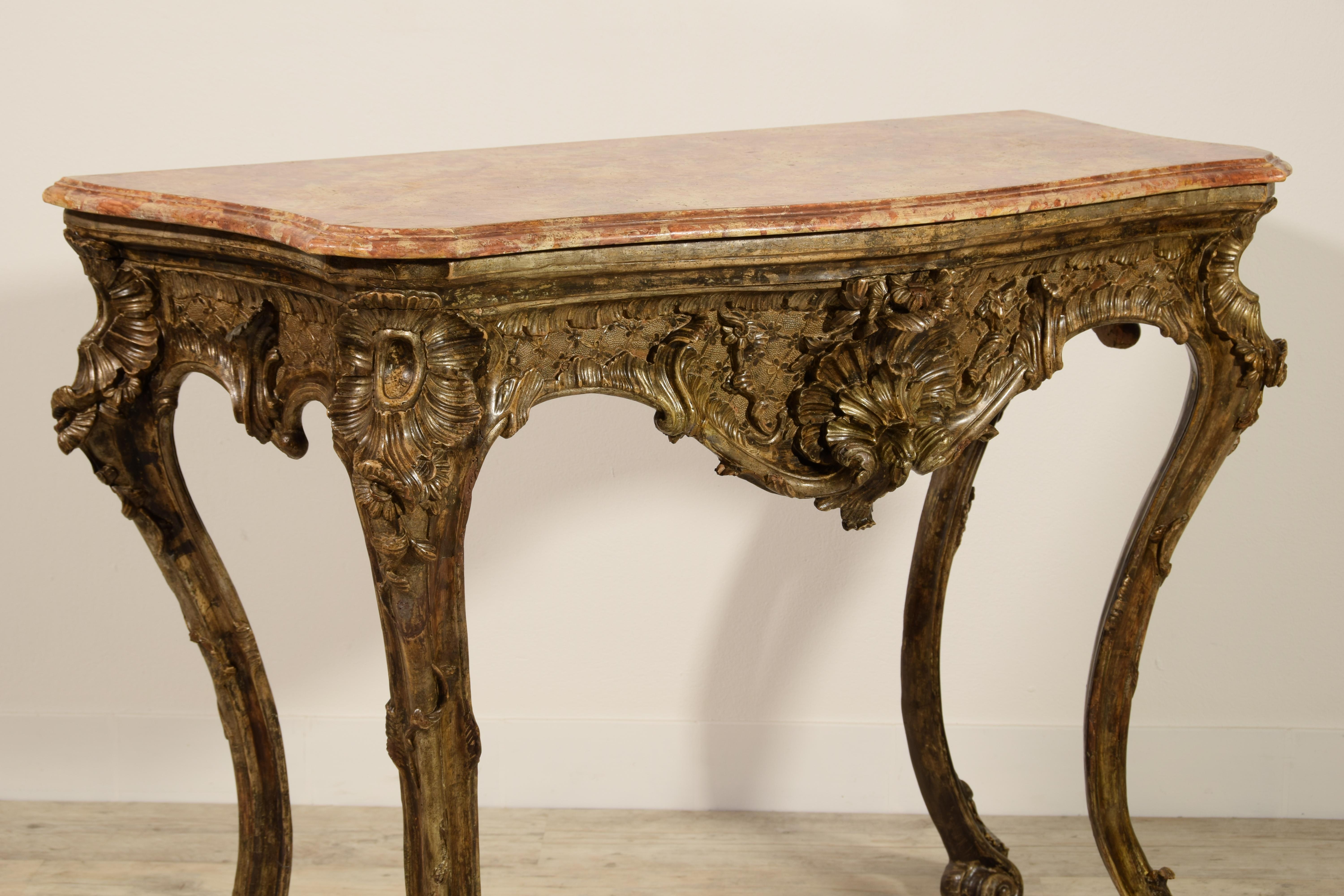 18th Century, Italian Naples Baroque Carved Wood Console For Sale 4